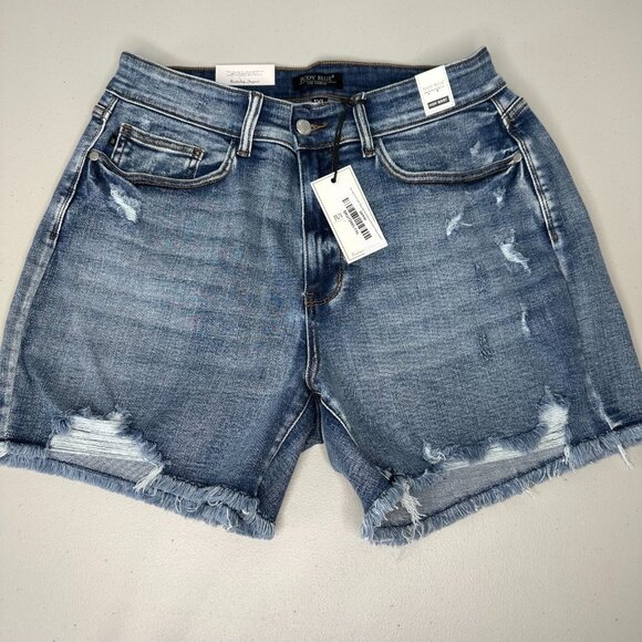 Judy Blue Denim Shorts 1XL High Rise Adjustable Button Distressed - Picture 1 of 12